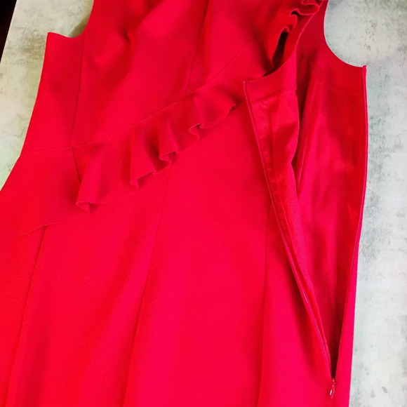 Akris Punto Jersey Sleeveless Ruffle Dress Red Career Formal Wedding Size 10 - Picture 10 of 16